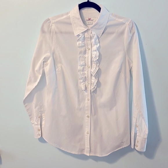 Vineyard Vines White Cotton Ruffle Front Button Shirt Size 2 - Picture 8 of 8